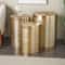 Gold Metal Metallic Ribbed Drum Accent Table Set